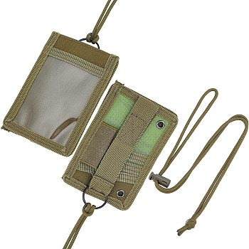 Oxford Cloth Tactical ID Card Holder, Name Key Card Tag Holder, with Nylon, Iron and Plastic Accessories, Olive Drab, 130x92x11mm