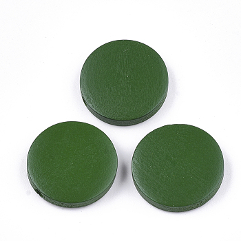 Painted Natural Wood Beads, Flat Round, Green, 19~20x4~5mm, Hole: 2mm