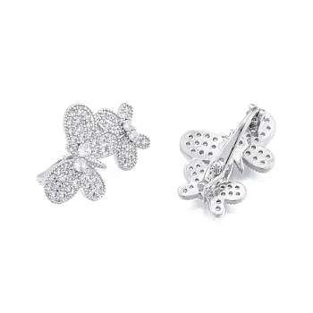 Brass Pave Clear Cubic Zirconia Twister Clasps, Butterfly, Real Platinum Plated, 23x17.5x10mm, Hole: 1.2mm