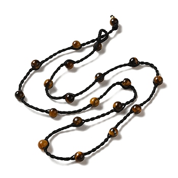 Natural Tiger Eye Braided Bead Necklacess, Nylon Cord Adjustable Necklaces, 21.65~22.24 inch(55~56.5cm)