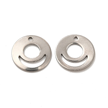 201 Stainless Steel Pendants, Flat Round Charm, Stainless Steel Color, 10x1mm, Hole: 1mm
