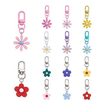 Biyun 12Pcs 12 Colors Resin/Acrylic Pendants Keychains, with Iron Findings, for Earphone, Keychains Decoration, Flower, Mixed Color, 6.25~7.15cm, 1pc/style