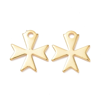 304 Stainless Steel Charms, Cross, Golden, 14.4x13x1mm, Hole: 2mm.