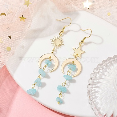 Moon & Sun & Star Brass Asymmetrical Earrings(EJEW-JE05461-05)-2