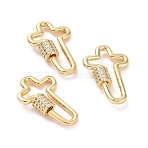 Brass Micro Pave Clear Cubic Zirconia Keychain Clasps, Locking Carabiner Clasps, Golden, Cross Pattern, 26.5x17.8mm(ZIRC-TAC0005-02A-G)