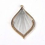 Alloy Leaf Pendant, with Polyester Thread, Gray, 41x26.5x2mm, Hole: 1.5mm(BT-TAC0010-01B)