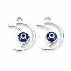 Alloy Enamel Pendants, Platinum, Cadmium Free & Lead Free, Moon with Evil Eye, Dark Blue, 20.5x14x4mm, Hole: 1.8mm(PALLOY-S132-353P)