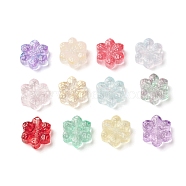 Spray Painted Transparent Glass Beads, Snowflakes, Mixed Color, 14x12x4.5mm, Hole: 0.9mm(GLAA-D006-19)