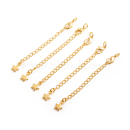 Brass Chain Extender, with Curb Chains and Lobster Claw Clasps, Long-Lasting Plated, Star, Real 14K Gold Plated, 73x3mm, Clasp: 10x5.5x2.5mm, Jump Ring: 5x1mm, Inner Diameter: 3mm(KK-L155-30G)