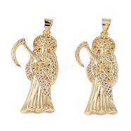 Brass Micro Pave Clear Cubic Zirconia Pendants, Long-Lasting Plated, Death, Real 18K Gold Plated, 37x17.5x4.5mm, Hole: 4.5x3.5mm(ZIRC-M116-07G)