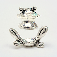 Frog Tibetan Style Alloy Beads, Cadmium Free & Lead Free, Antique Silver, Head: 13x13.5x11mm, Foot: 13x24x8mm, Hole: 1.5mm, 2pcs/set(X-TIBE-R310-10AS-RS)