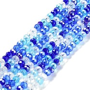 Glass Beads Strands, Faceted, Rondelle, Blue, 6x5mm, Hole: 1mm, about 85~88pcs/strand, 16.1~16.5 inch(41~42cm)(EGLA-A034-M6mm-25)