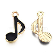 Alloy Pendants, with Enamel, Musical Note, Light Gold, Black, 20x12x2mm, Hole: 1.8mm(X-ENAM-S119-057A-LG)