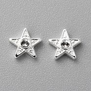 Brass Brass Cabochons, Filling Material for Epoxy Resin Craft Art, Long-Lasting Plated, with Rhinestone Settings, Star, 925 Sterling Silver Plated, 5.5x6x1mm(KK-H739-18S)
