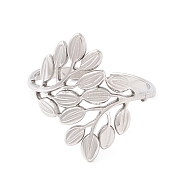 Leaf 304 Stainless Steel Cuff Ring for Women, Stainless Steel Color, US Size 7 1/2(17.8mm)(RJEW-F121-07P)
