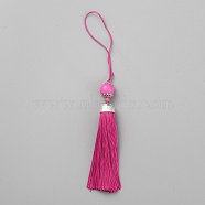 Polyester Tassel Big Pendants Decorations, with Acrylic Beaded and Platinum Alloy Findings, Camellia, 188mm(HJEW-TAC0019-01A)
