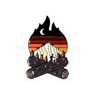 Creative Zinc Alloy Brooches, Enamel Lapel Pin, with Iron Butterfly Clutches or Rubber Clutches, Electrophoresis Black Color, Bonfire, Colorful, 34x22.5mm, Pin: 1mm(JEWB-Q031-061)