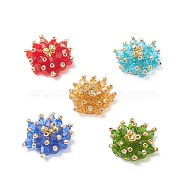 Glass Beads Cabochons, with Golden Iron Sieve Findings, Flower, Mixed Color, 18~19x15~16x6~7mm(FIND-JF00106)
