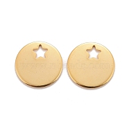 201 Stainless Steel Charms, Flat Round with Star, Real 24k Gold Plated, 12.5x12.5x0.8mm, Hole: 2.5mm(STAS-K217-31G)