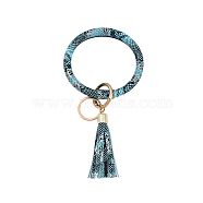 Snakeskin Pattern PU Imitaition Leather Bangle Keychains, Wristlet Keychain with Tassel & Alloy Ring, Pale Turquoise, 200x100mm(KEYC-PW0009-08L)