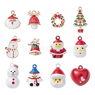Christmas Theme Pendant Jewelry Making Finding Kit, Including Alloy Enamel & Brass Pendants, Bell & Wreath & Santa Claus & Heart & Snowman, Mixed Color, 17~29x14~20x1.5~17mm, Hole: 1.5~2.5mm, 12Pcs/set(FIND-YW0007-38)