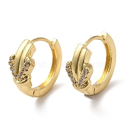 Cubic Zirconia Heart Hoop Earrings, Rack Plating Brass Earrings for Women, Lead Free & Cadmium Free, Real 18K Gold Plated, 13x14.5x6mm(EJEW-Z019-07G)