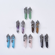 Natural & Synthetic Gemstone Pointed Pendants, with Antique Silver Plated Brass Findings, Faceted, Bullet, Flower, 58~61x15~17mm, Hole: 5x7mm(G-F529-B)