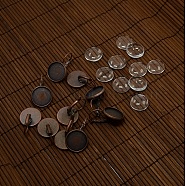 Clear Domed Glass Cabochon Cover and Brass Leverback Earring Settings for DIY, Cadmium Free & Lead Free & Nickel Free, Red Copper, Earring: 25x16mm, Tray: 14mm, Glass: 15.73~16.13mm(DIY-X0160-R-NR)