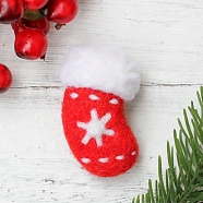 Christmas Theme Stocking Brooch Needle Felting Kit, including Instructions, 1Pc Foam, 4Pcs Needles, 2 Colors Wool, 1Pc Brooch Finding, Mixed Color, 25~115x5~85x2~29mm(DIY-K055-08)