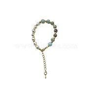 Natural Shoushan Stone Round Beaded Bracelet, Golden, 7-1/8~9-1/8 inch(18~23cm)(NC1314-15)