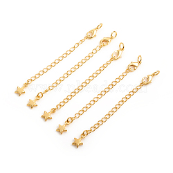 Brass Chain Extender, with Curb Chains and Lobster Claw Clasps, Long-Lasting Plated, Star, Real 14K Gold Plated, 73x3mm, Clasp: 10x5.5x2.5mm, Jump Ring: 5x1mm, Inner Diameter: 3mm(KK-L155-30G)