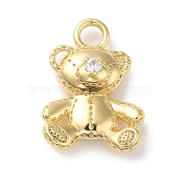Brass Micro Pave Cubic Zirconia Pendants, Bear, Real 18K Gold Plated, 21x15x6.5mm, Hole: 3mm(X-KK-H455-39G)