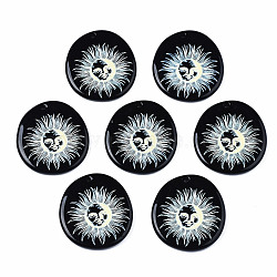 Acrylic Pendants, Oval with Sun Pattern, Lemon Chiffon, 26x23x3mm, Hole: 1.4mm(KY-N015-019)