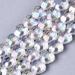 Electroplate Glass Beads Strands, AB Color Plated, Faceted, Heart, Clear AB, 9.5x9.5x5.5mm, Hole: 1mm, about 70pcs/strand, 24.41 inch(62cm)(EGLA-S176-08A-A01)