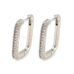 Brass with Cubic Zirconia Hoop Earrings, Rectangle, Platinum, 18x2.5mm(EJEW-G363-18P)