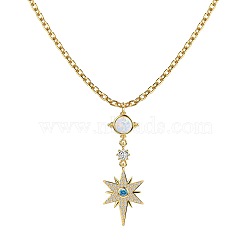 925 Sterling Silver Pave Clear Cubic Zirconia Cable Chain Star of David Pendant Necklaces, Real 18K Gold Plated, 15.75 inch(40cm)(NJEW-Q342-03G)