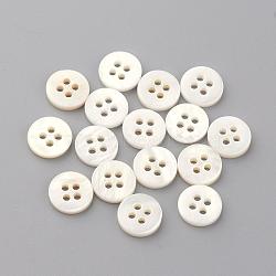 4-Hole Freshwater Shell Buttons, Flat Round, Seashell Color, 10x1.5~2mm, Hole: 1.5mm(BUTT-S020-22-10mm)