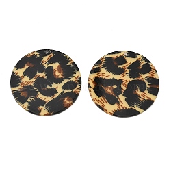 Transparent Acrylic Pendants, Flat Round with Leopard Print Pattern, Moccasin, 45x2mm, Hole: 1.8mm(TACR-XCP0001-16)