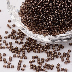 6/0 Grade A Round Glass Seed Beads, Silver Lined, Coconut Brown, 6/0, 4x3mm, Hole: 1mm, about 4500pcs/pound(SEED-Q007-4mm-F58)