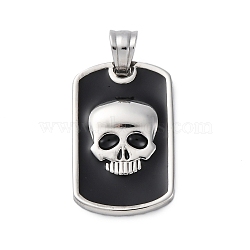 304 Stainless Steel Enamel Pendants, Rectangle with Skull Charms, Stainless Steel Color, 26.5x16x3.5mm, Hole: 5x4.5mm(STAS-U043-06A-P)