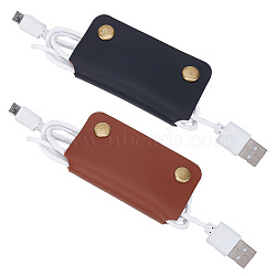 2Pcs 2 Colors Wide Imitation Leather Cable Keepers, with Alloy Snap Buttons, Cord Organizer Strap, for Wire Management, Mixed Color, 90x74x5.5mm, 1pc/color(AJEW-GF0006-46)
