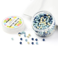 Glass Pearl Bead Sets, Carribean Blue Mix, Eco-Friendly, Round, Dyed, Mixed Color, 6mm, Hole: 0.7~1.1mm, about 400pcs/box.(HY-JP0001-02-N)