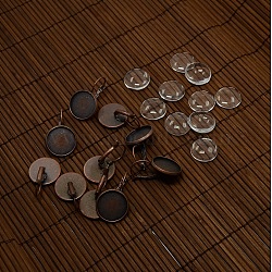 Clear Domed Glass Cabochon Cover and Brass Leverback Earring Settings for DIY, Cadmium Free & Lead Free & Nickel Free, Red Copper, Earring: 25x16mm, Tray: 14mm, Glass: 15.73~16.13mm(DIY-X0160-R-NR)