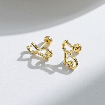 304 Stainless Steel Stud Earrings, Golden, Cat Shape, 13.5x9mm