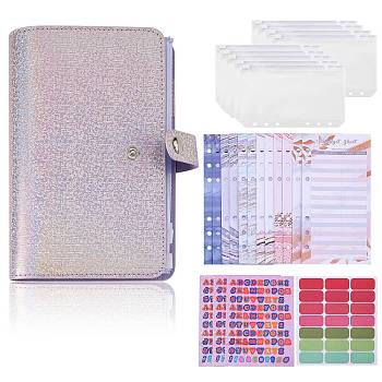 A6 Irridescent Imitation Leather Budget Binders, with  PVC Binder Pockets, Budget Form, Sticker, Purple, 190x133x37mm