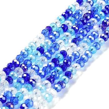 Glass Beads Strands, Faceted, Rondelle, Blue, 6x5mm, Hole: 1mm, about 85~88pcs/strand, 16.1~16.5 inch(41~42cm)
