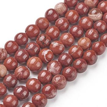 Natural Red Jasper Beads Strands, Round, Grade AB, Red, 6mm, Hole: 1mm, about 60pcs/strand, 15.5 inch