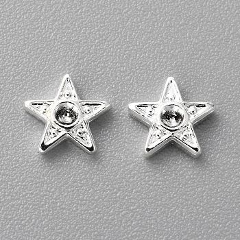Brass Brass Cabochons, Filling Material for Epoxy Resin Craft Art, Long-Lasting Plated, with Rhinestone Settings, Star, 925 Sterling Silver Plated, 5.5x6x1mm