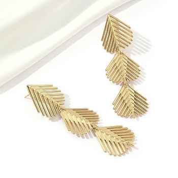201 Stainless Steel Leaf Dangle Stud Earrings, with 304 Stainless Steel Pins, Golden, 70.5x20mm