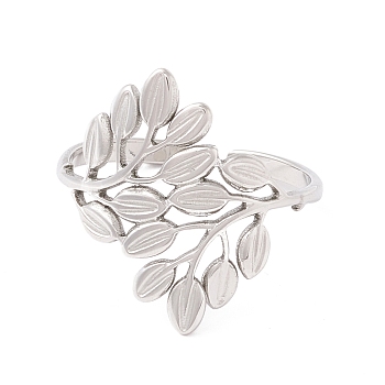 Leaf 304 Stainless Steel Cuff Ring for Women, Stainless Steel Color, US Size 7 1/2(17.8mm)